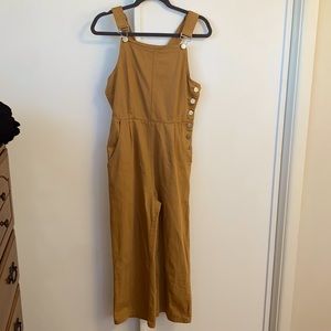 Tan Cropped Overalls with Boot Flare Ankle